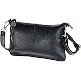 SEALINF Women's Cowhide Leather Clutch Handbag Small Shoulder Bag Purse (black)