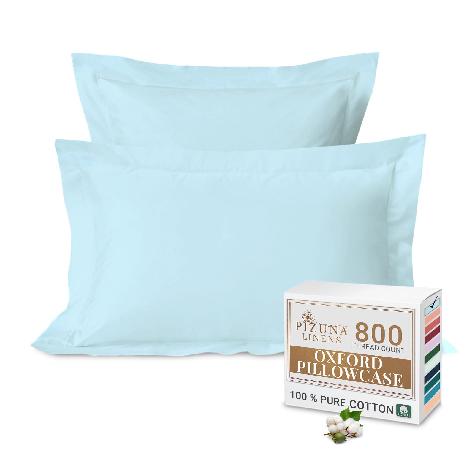 Pizuna Luxurios Cotton Oxford King Size Pillowcases 2 Pack Baby Blue 50x90cm, 800 Thread Count Long Staple Combed Cotton Pillow Cover, Crisp Sateen Weave King Pillow Cases (Luxury Pillowcase 2 PC) — image 1