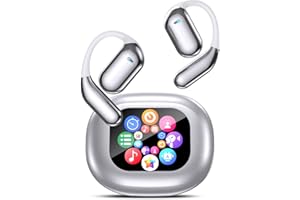 EUQQ AI Translation Earbuds,144-Language Real-Time Translator Earphones: Bluetooth 5.4, OWS Open Ear & LCD Touch, 4-in-1 Translating Device, Translate Ear Buds for Travel Business Learning Meeting,Silver