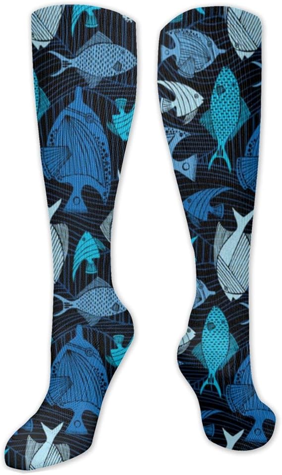 Oceanic Deep Sea Blue Fish Novelty Casual Socks Knee High