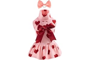 CuteBone Turtleneck Dog Velvet Dress Puppy Skirt Costume Pet Clothes Cat Apparel with Bow Hair Rope for Small Dogs CVD02XS