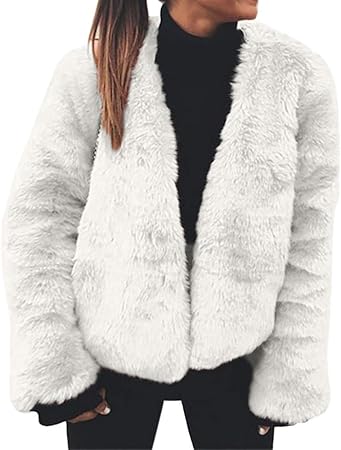 Amazon Com Gallity Open Front Cardigan Short Coat Women Winter Coat Warm Faux Fur Cardigan Long Sleeve Parka Outerwear 2xl White Garden Outdoor