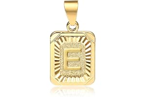 Hermah 26 Gold Plated Square Capital Initial Letter Charm Pendant Necklace for Men Women Box Steel Chain 22inch