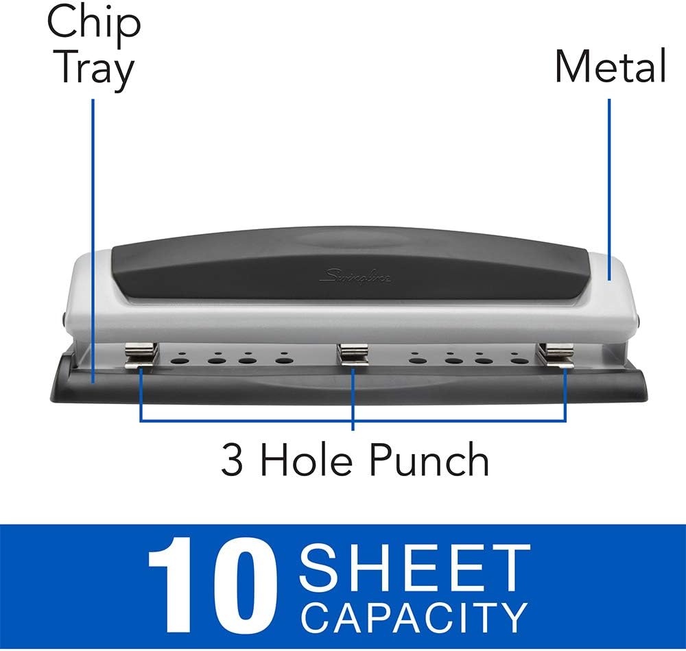 Swingline Desktop Hole Punch, 2- 3 Hole Puncher, Precision Pro, Adjustable, 10 Sheet Punch Capacity, Black/Silver (74037) : Paper Punches : Office Products
