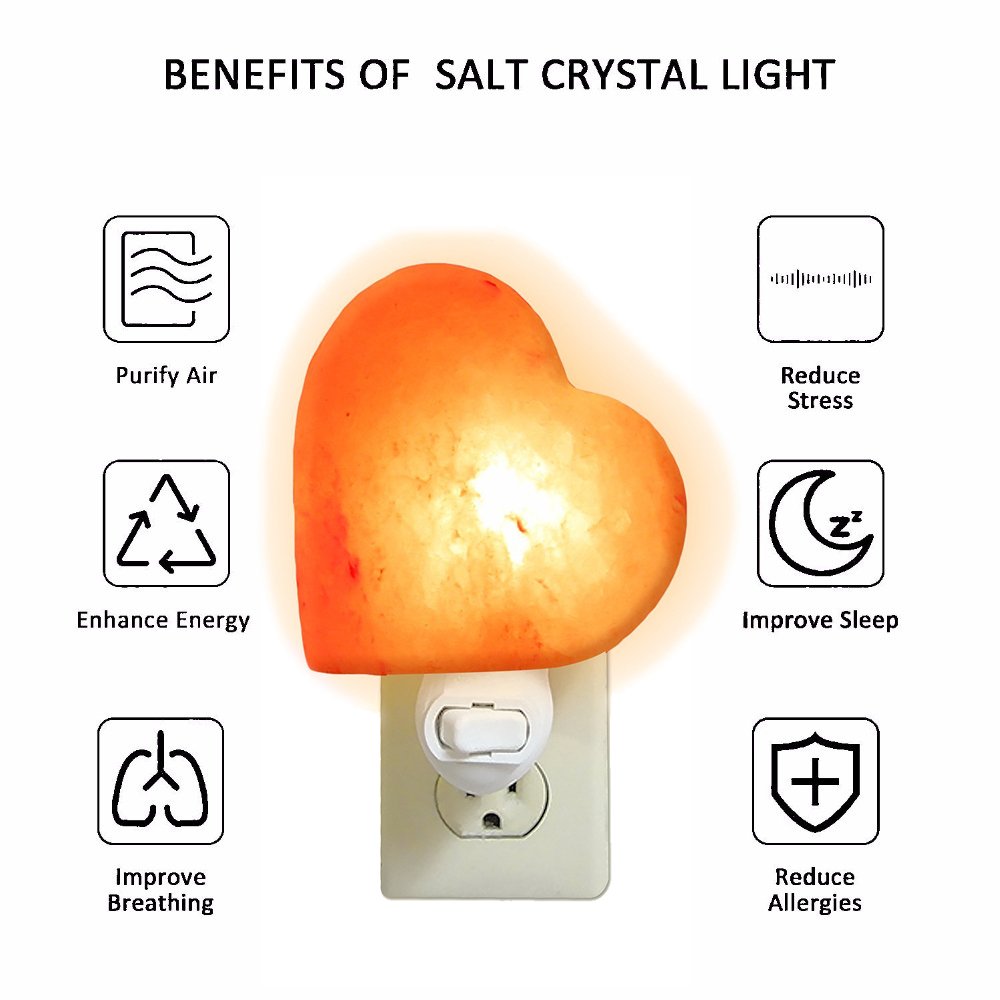 Niubity Salt Lamp,3D Heart Himalayan Pink Natural Crystal Salt Night Light with UL-Approved Wall Plug for Air Purifying, Lighting and Decoration