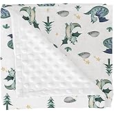 Fairytale Dragon Trees Stars Baby Blankets for Girl Boy Cute Dragons Green Soft Mink Dotted Backing Double Layer Swaddle Receiving Blanket Fantasy Animal Bed Throws for Newborn Toddler Nursery 30x40