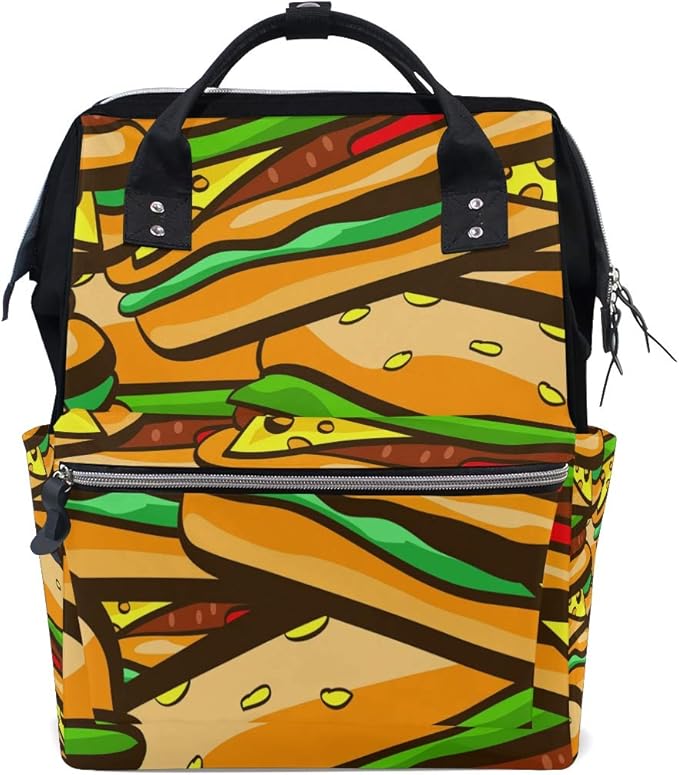 Large Capacity Backpack Cartoon Food Hamburger Pattern Casual Daypack