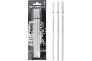 Set of 3 professional white charcoal pencils for artists, beginners and sketch students