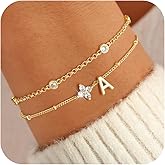 M MOOHAM Valentines Gifts for Women Teen Girls - 14K Gold Plated Initial Letter A-Z Bracelets for Women Trendy, Layered Link Charm Bracelet Anniversary Birthday Personalized Jewelry Gift