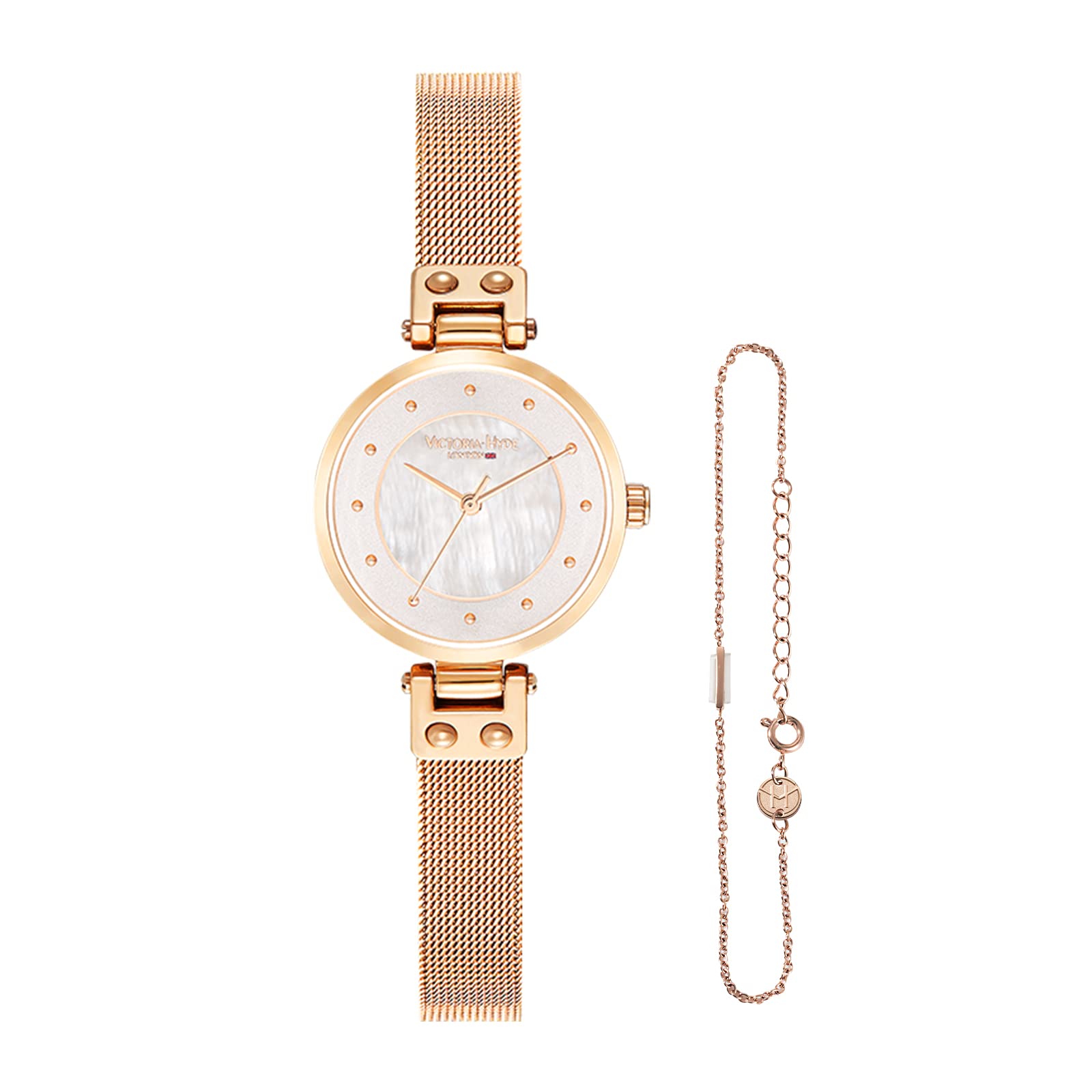 VICTORIA HYDE Women's Analogue Quartz Watch with Stainless Steel Strap Rose Gold Women's Watches (Rose Gold)