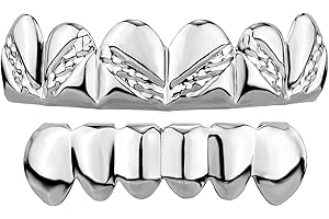 OYOGAA Grillz for Your Teeth, 18K Gold Plated Grillz for Men Hip Hop 6 Teeth Caps Grills For Women with Extra Molding Bars