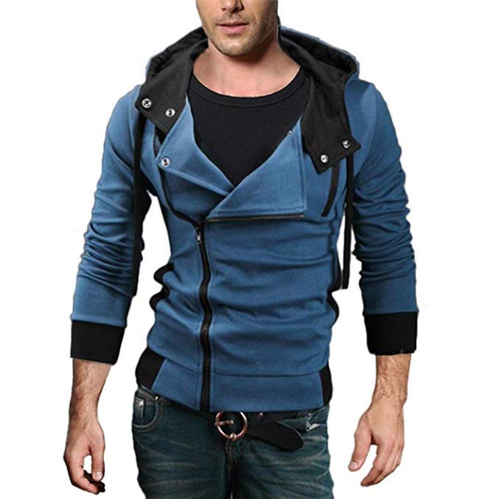 King Ma Men's Oblique Zipper Hoodie Casual Slim Fit Top Cosplay Costume Jacket