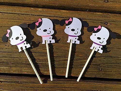 12 Dalmatian Dogs with Pink Bows- Puppy Party