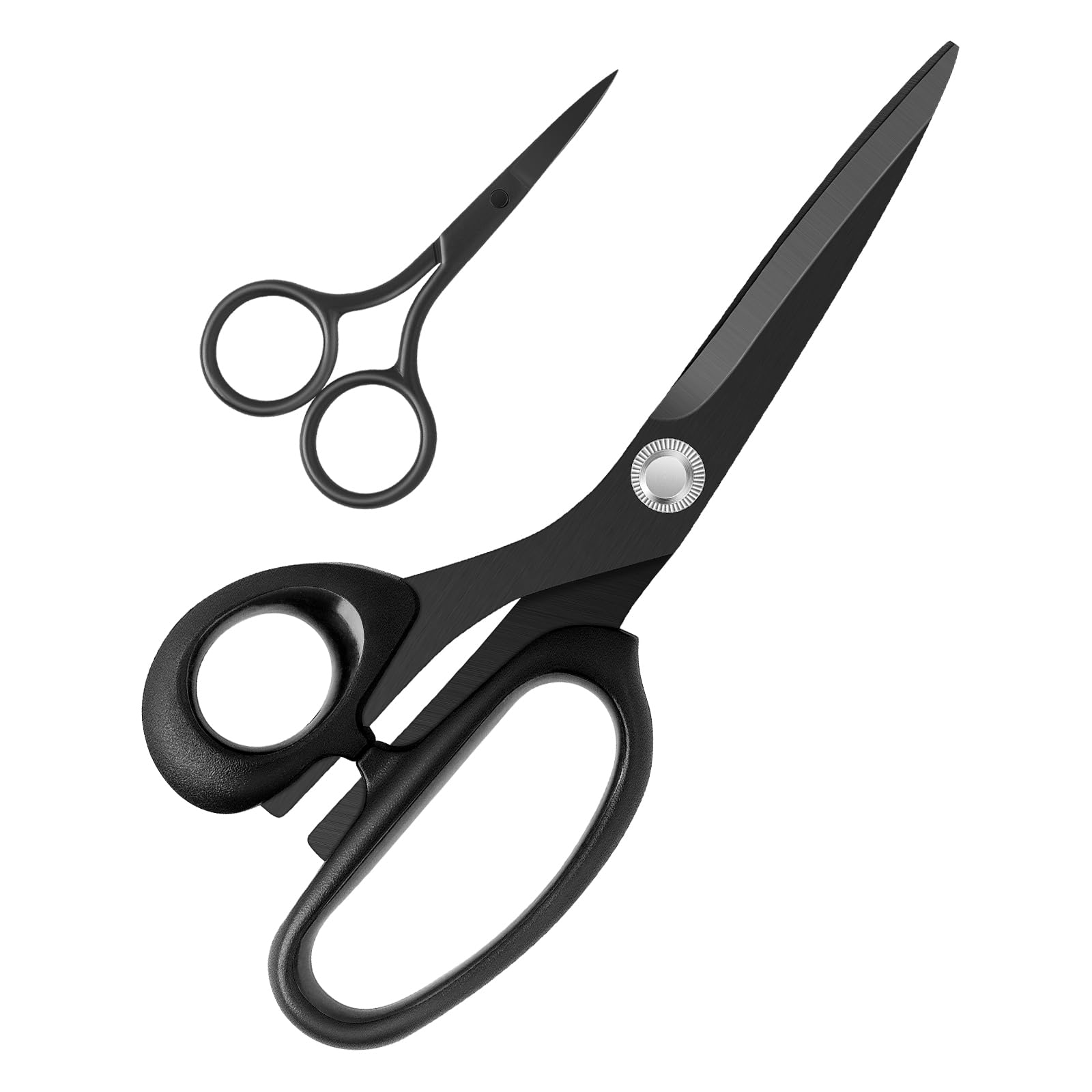 KUONIIY Left-Handed Sewing Scissors for Cutting Leather, 8 Inch Dressmaking Scissors with Stainless Steel Blade, Black (3.5 Inch Small Embroidery Scissors)