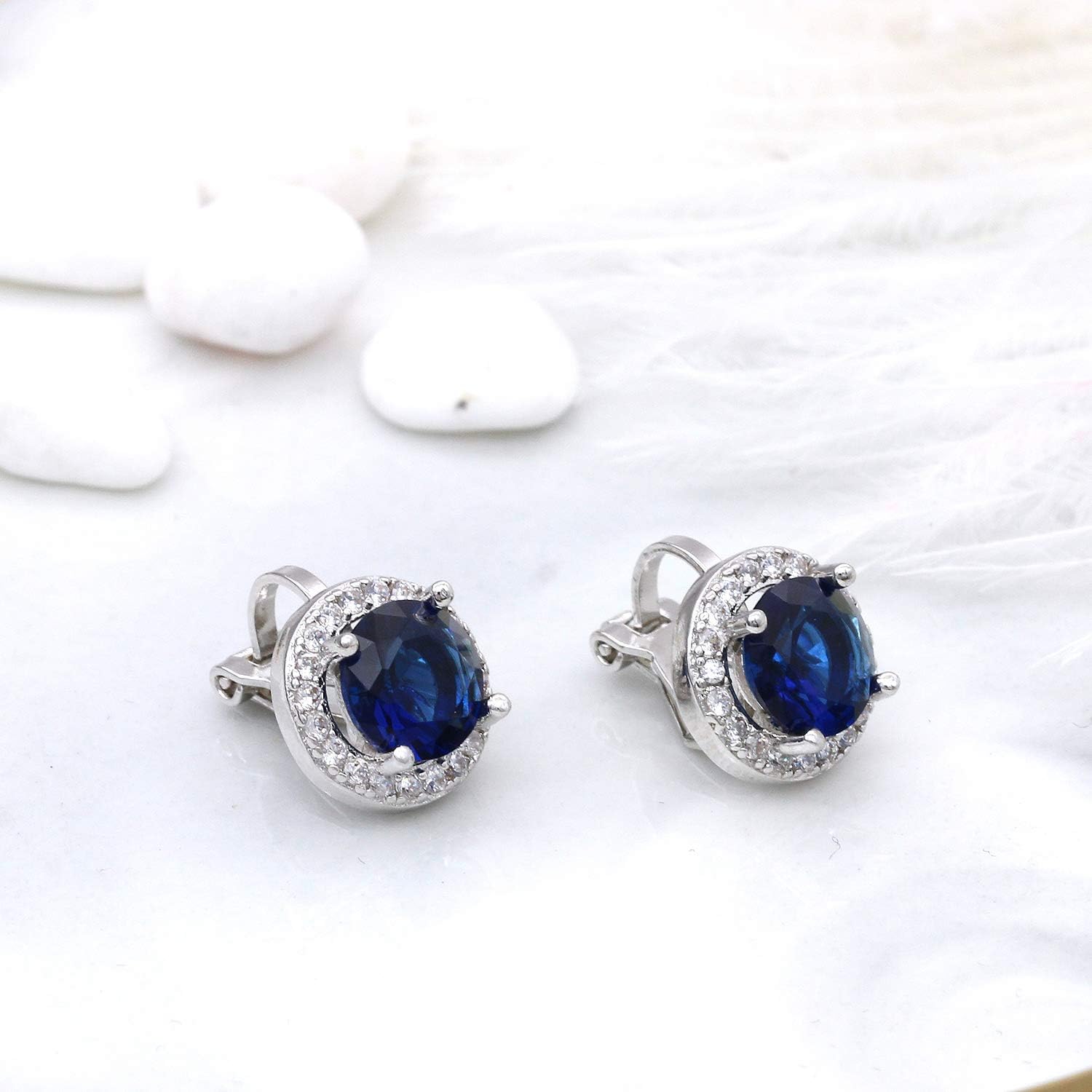 QUKE 8mm Dark Blue Cubic Zirconia Crystal Round Clip On Earrings Non Pierced Jewellery Elegant Stud For Women Girls - Image 4