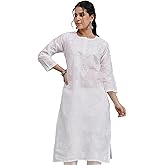 Ada Indian Hand Embroidered Chikankari Womens Cotton Kurta Kurti Tunic A208441 (X-Large, White)