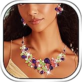 JAKAWIN Purple Jewelry Set Rhinestone Flower Necklace and Earring Set for Women