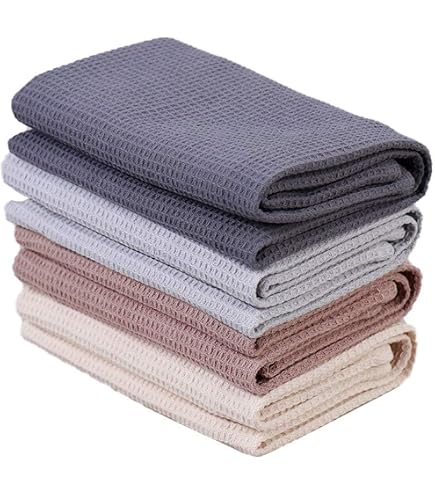 Lot De 3 Torchons De Cuisine Gaufrés 100% Coton – Ultra Absorbants, Style Rétro Gris Foncé Avec Accroche