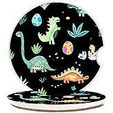 Cute Dinosaur Graffiti Ceramic Cup Holders - Pack of 2, Keep Cup Holders Clean and Dry, Drink Cup Car Holder Coasters with A Finger Notch