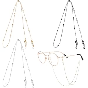 FdcZeyxior 3PCS Eye Glasses Holders Around Neck, Vintage Stylish Glasses Strap Eyeglass Chain for Women with Loop Ring