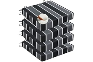 LFNOONE Outdoor Patio Cushions17 X 17" Black White Grey Stripes Waterproof Garden Lawn Chair Cushions Set of 4 Thicken High Density Sponge Filling for Patio Outdoor Furniture Decorative Cushion
