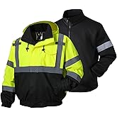 SKSAFETY 3-in-1 High Visibility Winter Bomber Jackets Zip Out Fleece Liner Reflective Safety Coats for men Waterproof ANSI/ISEA Class 3(Lime L)