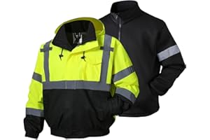 SKSAFETY 3-in-1 High Visibility Winter Bomber Jackets Zip Out Fleece Liner Reflective Safety Coats for men Waterproof ANSI/ISEA Class 3(Lime L)