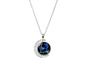 DEQIYIJI Zodiac Necklace Jewelry Birthday Gifts Astrology 12 Constellation Horoscope Sign Galaxy Crescent Half Moon Pendant Necklace