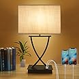 OYedis 3-Way Dimmable Touch Control Medium Table Lamp with Type C/USB Charging Port and 1 AC Outlet White Shade 21.38" Bedside Nightstand Lamp for Bedroom Living Room Office and Hotel Bulb Included