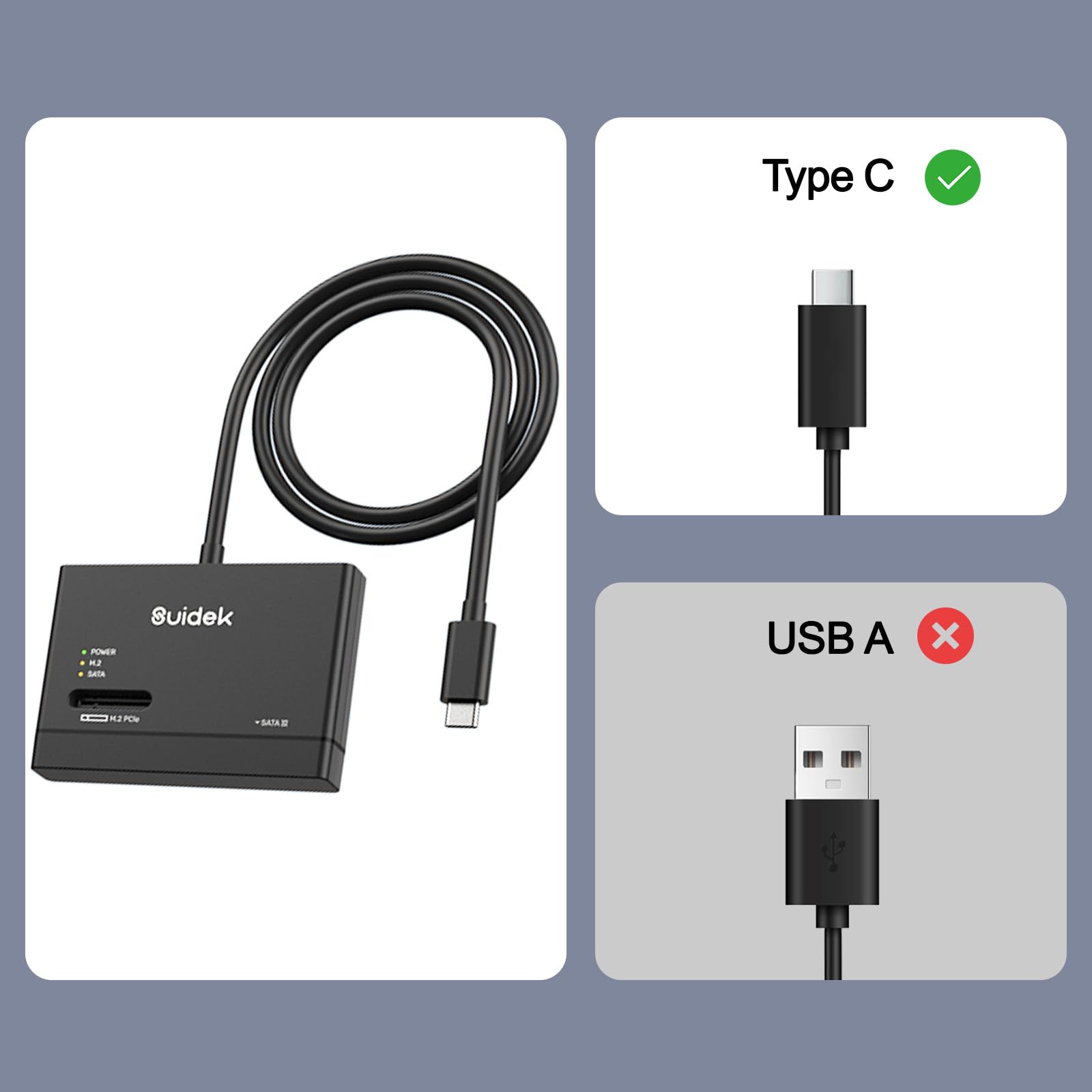 SUIDEK M.2 NVMe USB Adapter, USB-C 3.0 auf M.2 und SATA Festplattenleser 8