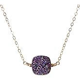 Designed By Stacey Handmade Square Purple Druzy Necklace, 14K Gold-Filled Chain, Sparkly Gemstone Jewelry, Gift Ideas for Women, Mother's Day, Birthday, Anniversary, 16 to 18" Adjustable Length