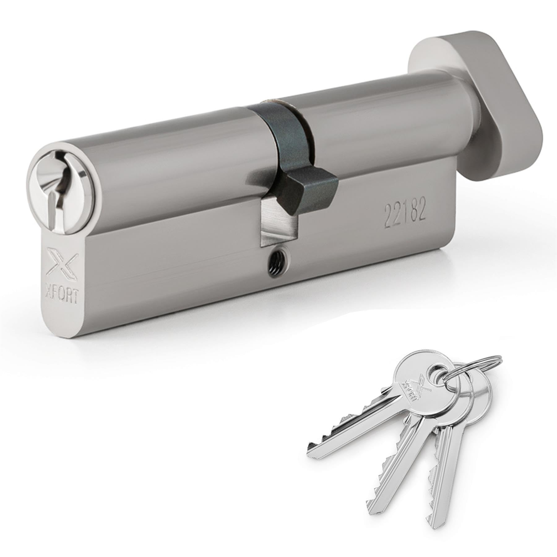 XFORT Chrome 40/40T Thumb Turn Euro Cylinder Lock (80mm), UPVC Door Lock, 6 Pin Cylinder Lock with Key and Thumbturn, PVC Door Lock, Euro Lock Cylinder, Barrel Lock for Front Door or Internal Door