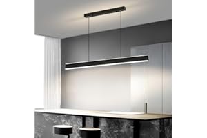 MATVEN 47" Linear Pendant Light Fixtures, Dimmable LED Chandeliers for Dining Room, Modern Pool Table Island Light for Kitchen Dining Room Billiard Room Office, Black, Adjustable Height