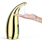 XZUO Automatic Soap Dispenser with Infrared Sensor - Adjustable 4-Level Touchless Hand Soap for Kitchen, Bathroom - Battery Operated Electric Dispenser, Durable Plastic, Smart Soap Holder (Gold)