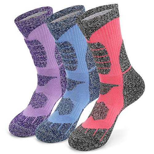 KOOOGEAR 3 Pairs Women Walking Hiking Socks Anti Blister Terry Cushion Breathable Warm Moisture Wicking Ladies Trainer Socks Arch Support for Outdoor Sports Running Cycling Climbing Golf Gym