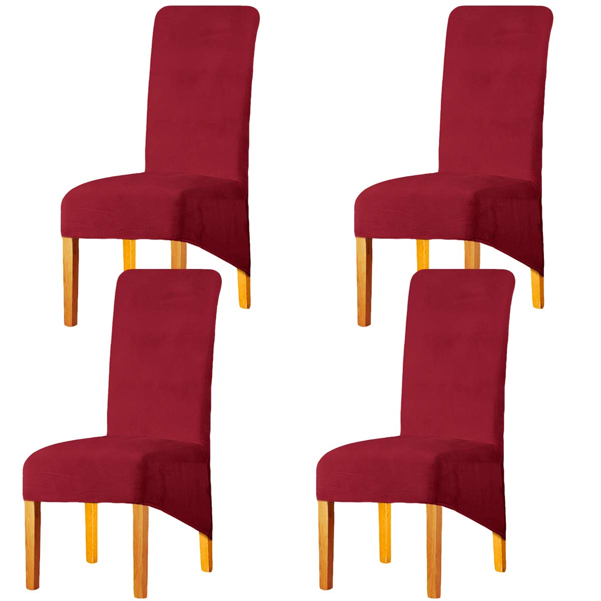 LANSHENG Stretchy Chair Covers for Dining Room Chairs,Stretch Spandex with Elastic Band Chaircover,Velvet Large Dining Chair Slipcovers for Restaurant Hotel Party Banquet (Red,Set of 4(XL))
