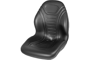 VEVOR Universal Lawn Tractor Seat Replacement, Compact High Back Mower Seat, Black Vinyl Forklift Seat, Central Drain Hole Skid Steer Seat with Mounting Bolt Patterns of 8" x 11.5" & 11.25" x 11.5"