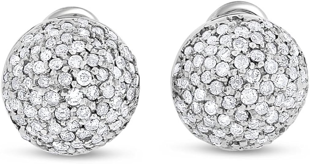 1.76 CT Natural Diamond Pave Dome Ball Earrings in Solid