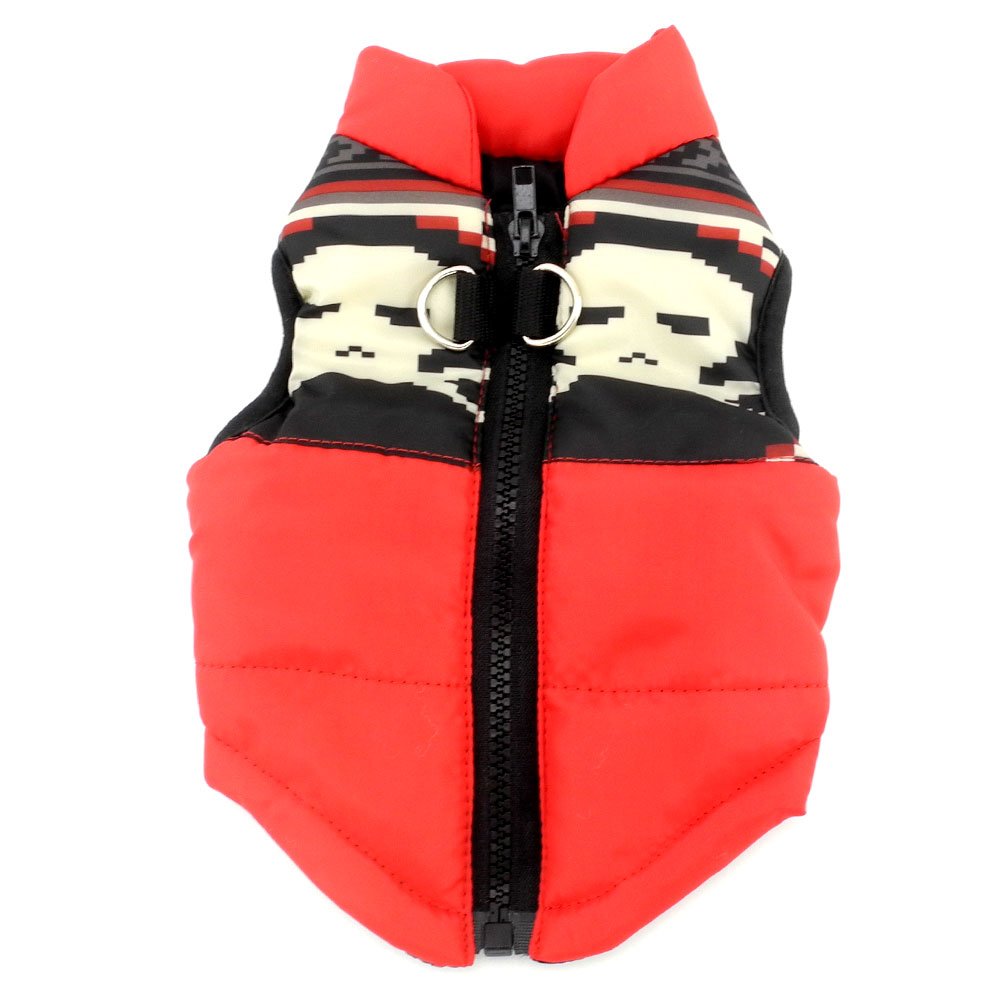 SMALLLEE_LUCKY_STORE Small Dog Cat Winter Coat Harness Jacket with D-ring Boy Girl Pet Puppy Comfort Padded Bomber Vest No Pull Chihuahua Clothes Red Skull S