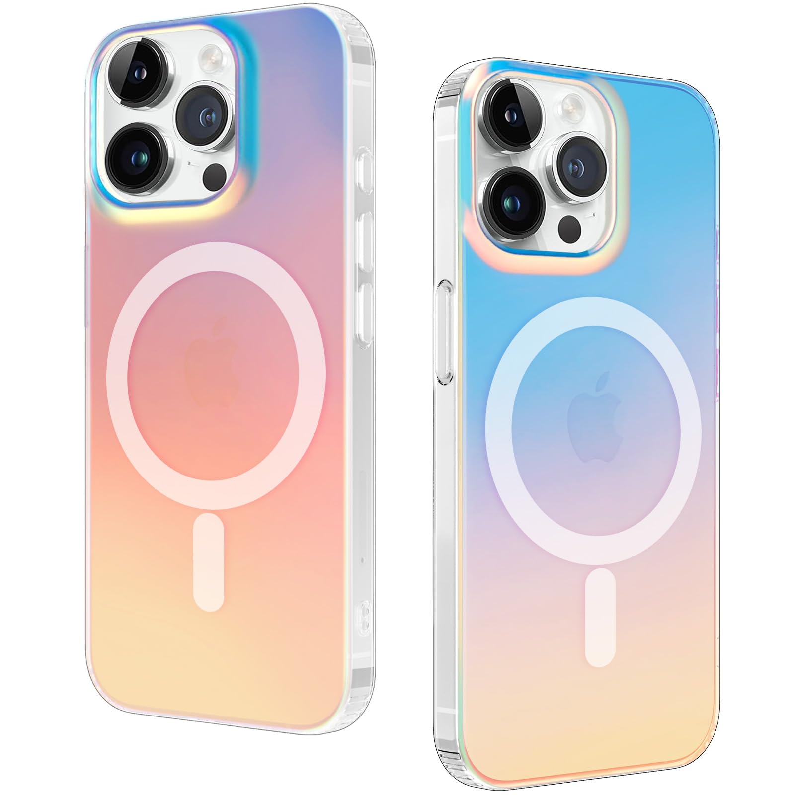 Magnetic Case for iPhone 14 Pro Max Compatible with MagSafe, Fluorescent Iridescent Translucent Frosted Shockproof Slim Silicone TPU Anti-fingerprint Case for Women, Girls