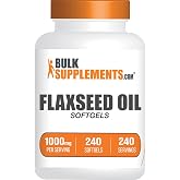 BulkSupplements.com Flaxseed Oil Softgels - Flaxseed Supplement, Flaxseed Oil 1000mg Softgels - Herbal Supplement, Gluten Free, 1 Softgel per Serving, 240 Count (Pack of 1)