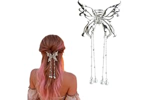 Silver Butterfly Hair Clip with Tassel Pearl, Metal Decorative Claw Clips for Women Animal Boho Accessories Cute Headwear Non