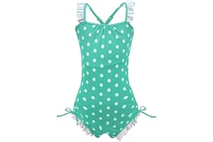 QYQKFLY Girls Kids Bathing Suits Polka Dot Simplified/Long Sleeve Daisy Beach Sport 1-Piece Swimsuit(FBA)