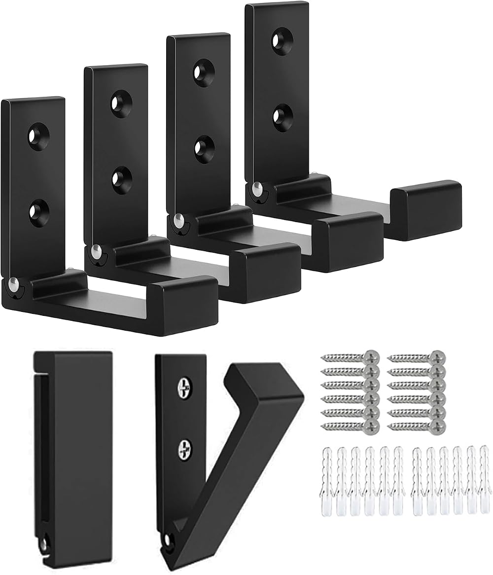 OHIYO Foldable Hooks 6Pcs Heavy Duty Aluminum Alloy Wall Hanger Black
