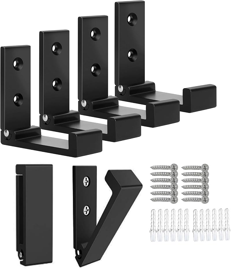 OHIYO Foldable Hooks 6Pcs Heavy Duty Aluminum Alloy Wall Hanger Black
