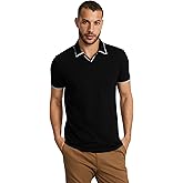 EXPRESS Men’s Luxe Pique Polo – Tipped Johnny Collar Shirt with Soft, Elevated Casual Style