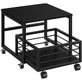 HOOBRO End Table, Mini Fridge Stand with Storage, Mini Fridge Table with Wheels and Adjustable Feet, Sturdy Metal Frame, for Living Room, Bedroom, Office, Black BB155TL01