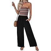 OFSOAK Womens Casual Tube Top Jumpsuits Strapless Sleeveless Backless 2025 Summer Long Wide Leg Romper with Pocket