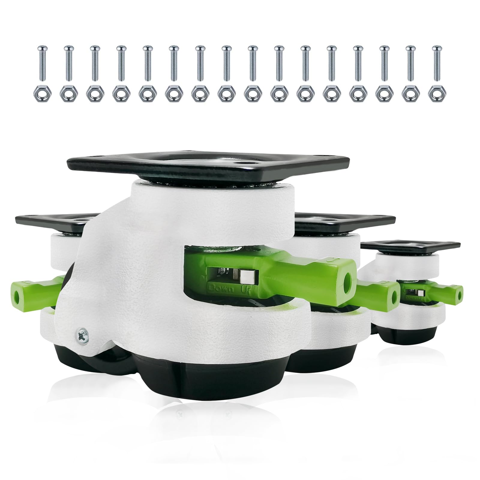 Photo 1 of 4 Pack Leveling Casters with Ratchet Handle, Total Capacity 4400Lbs, Heavy Duty Casters, 360 Degree Swivel Castors, Quiet and Floor-Friendly, for Workbench, Equipment, with Adjustable Leveling Pads