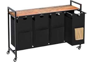 Efficraft Laundry Hamper Laundry Sorter 4 Section Laundry Basket with Wheels Rolling Laundry Cart Clothes Organizer with Shelf and 4 Removable Bags Clothes Hamper for Bathroom Bedroom Restroom